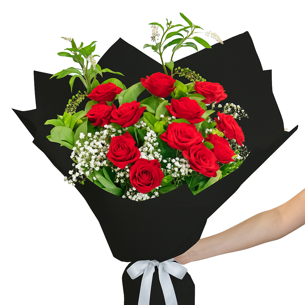 12 Long-Stemmed Red Roses Bouquet (Dozen)