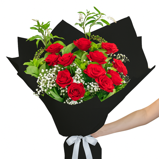 12 Long-Stemmed Red Roses Bouquet (Dozen)
