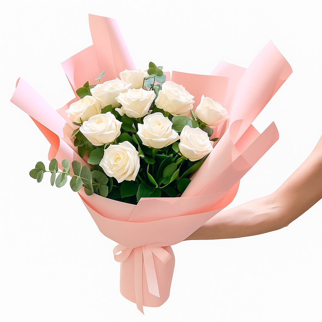 12 White Roses Bouquet