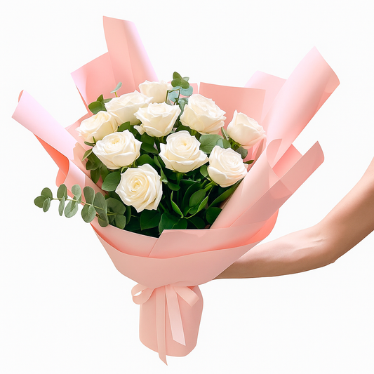 12 White Roses Bouquet