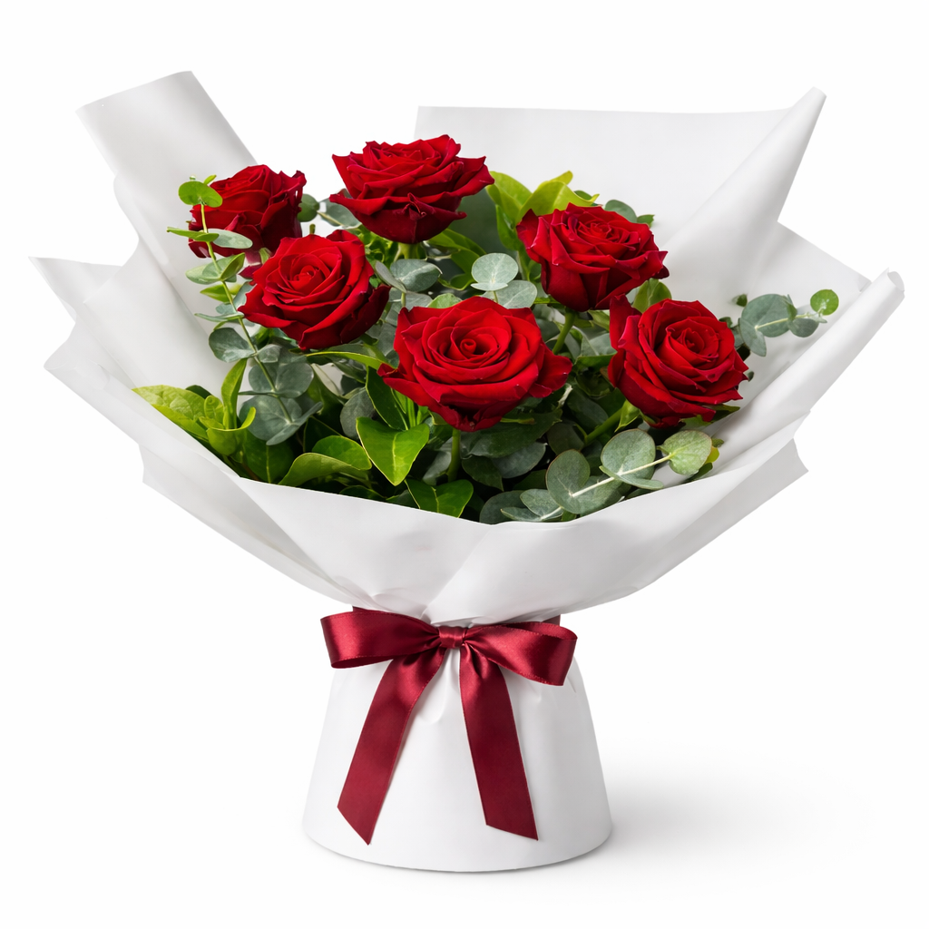 6 Long-Stemmed Red Roses Bouquet (Half Dozen)
