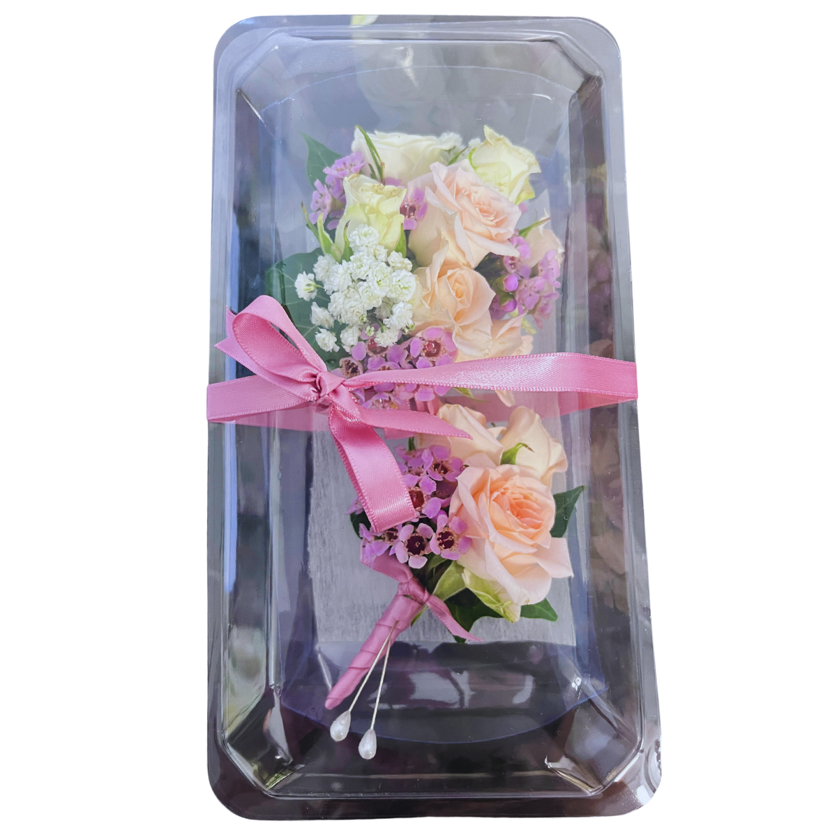 Pink Shades of Pink corsage and pink buttonhole