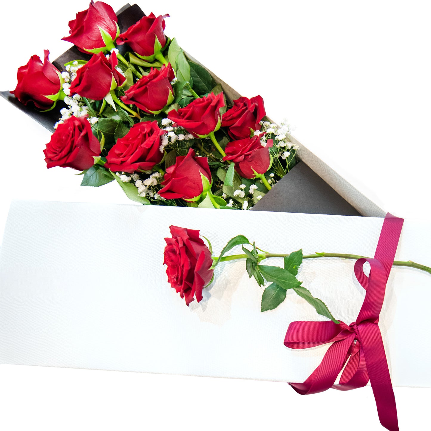 12 Long-Stemmed Red Roses Boxed (Dozen)