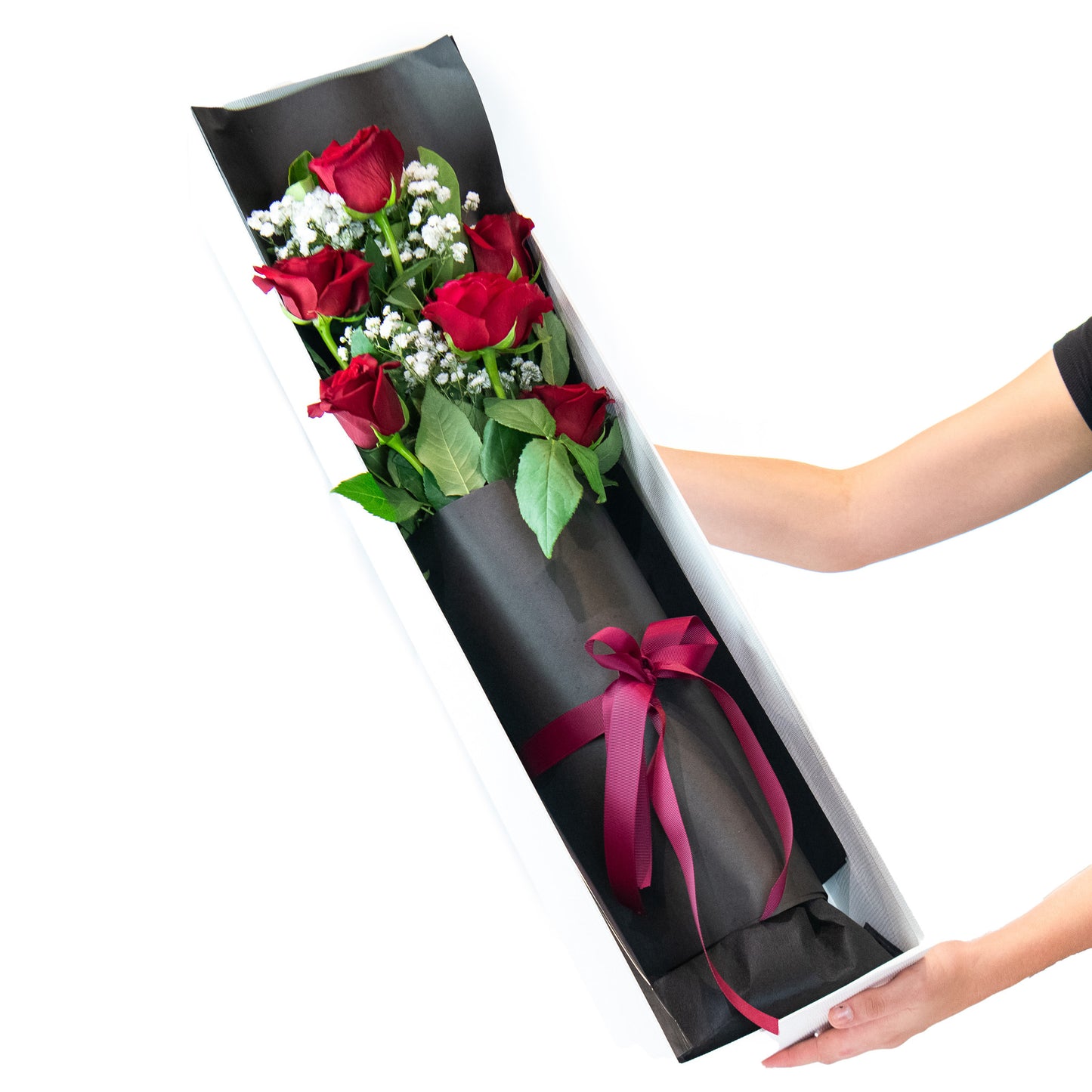 6 Long-Stemmed Red Roses Boxed (Half Dozen)
