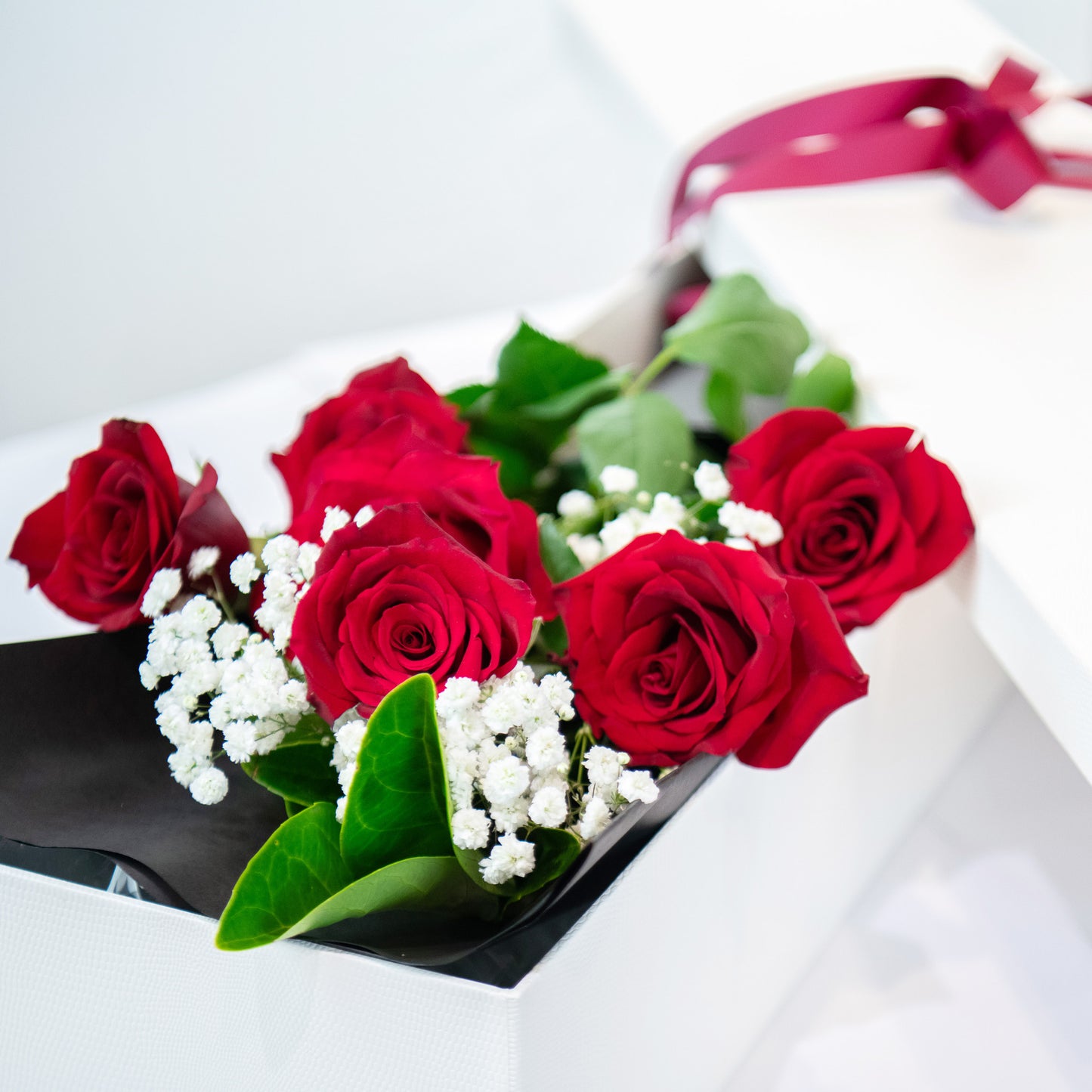 6 Long-Stemmed Red Roses Boxed (Half Dozen)