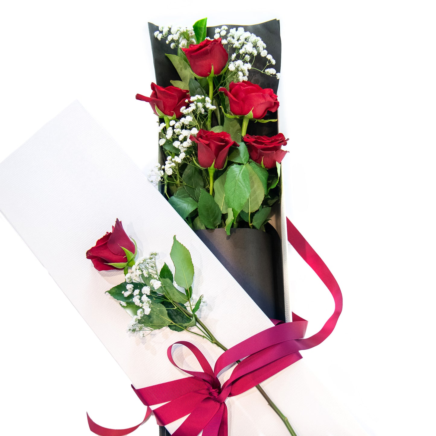 6 Long-Stemmed Red Roses Boxed (Half Dozen)