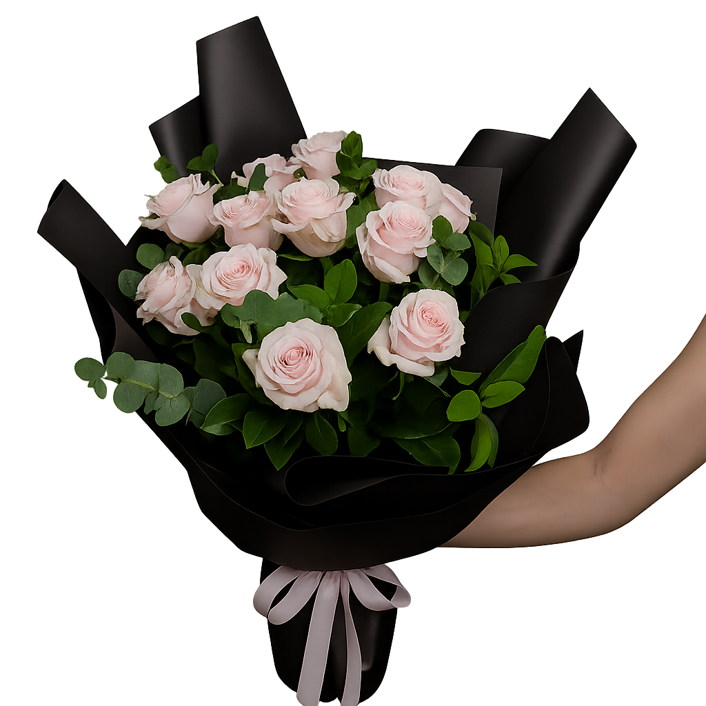 12 Pink Roses Bouquet