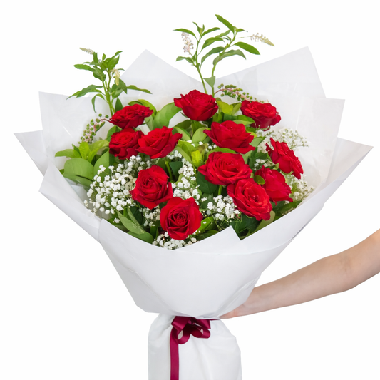 12 Long-Stemmed Red Roses Bouquet (Dozen)
