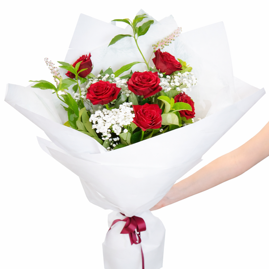 6 Long-Stemmed Red Roses Bouquet (Half Dozen)