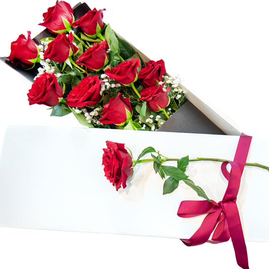 12 Long-Stemmed Red Roses Boxed (Dozen)