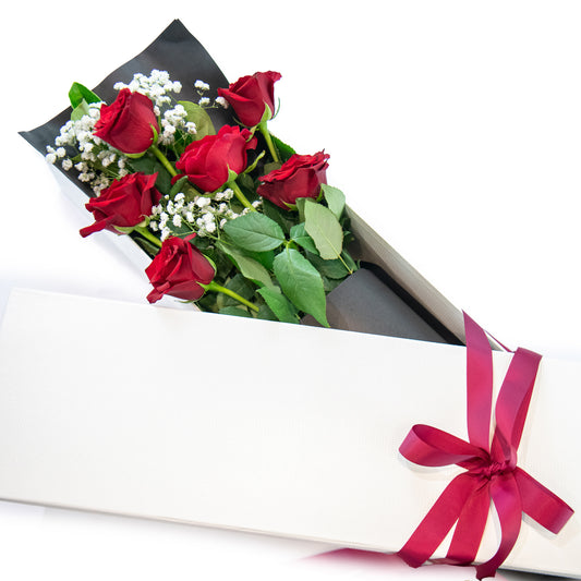 6 Long-Stemmed Red Roses Boxed (Half Dozen)