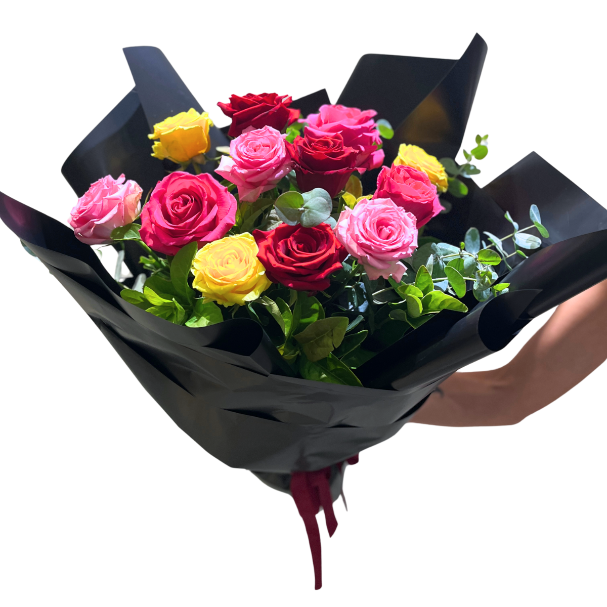 12 Mixed Coloured Roses Bouquet Sydney | Vibrant Rose Delivery ...