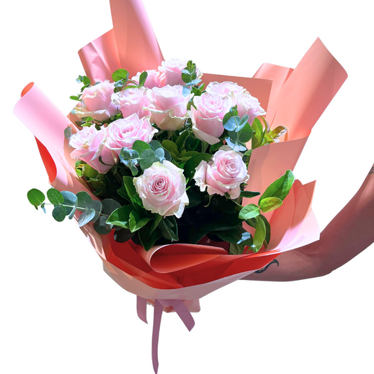12 Pink Roses Bouquet